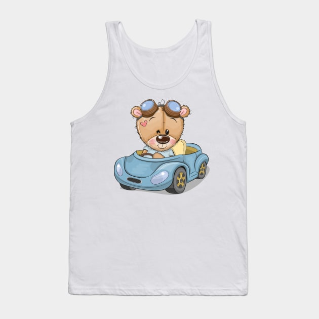 Cute teddy bear sitting behind the wheel of a car Tank Top by Reginast777